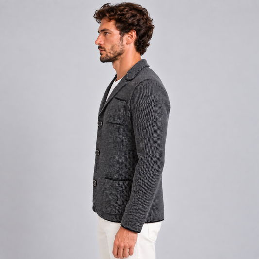 MEN'S ELEGANT CASUAL BLAZER JACKET KNITWEAR CARDIGAN WOOL MIX 100% Made in Italy