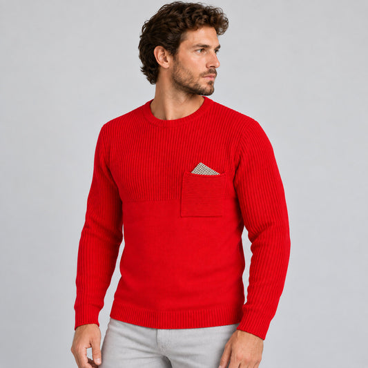 MAGLIA LANA MAGLIONCINO UOMO GIROCOLLO CON TASCHINO RIFINITO 100% MADE IN ITALY