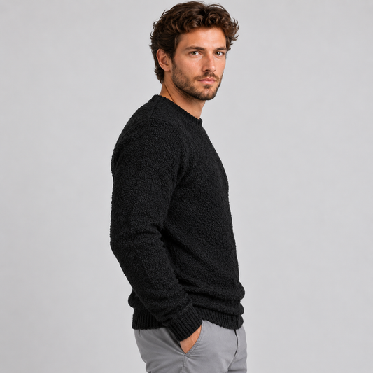 MAGLIONE UOMO MISTO LANA TESSUTO BOUCLE' SLIM CASUAL 100% MADE IN ITALY