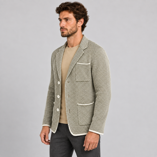 MEN'S COTTON CARDIGAN SLIM PIQUE KNITTED JACKET 100% MADE IN ITALY