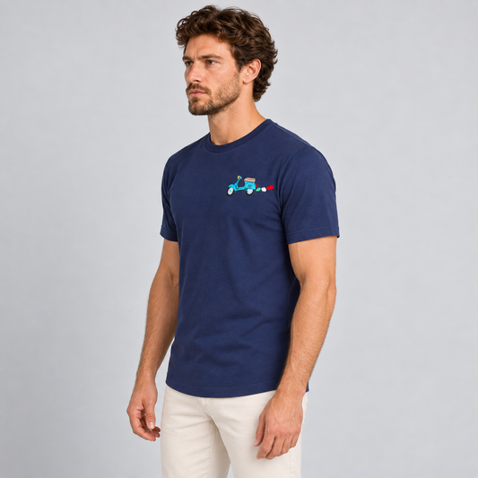 T-SHIRT UOMO 100% COTONE MANICA CORTA MAGLIETTA CON RICAMO VESPA MADE IN ITALY