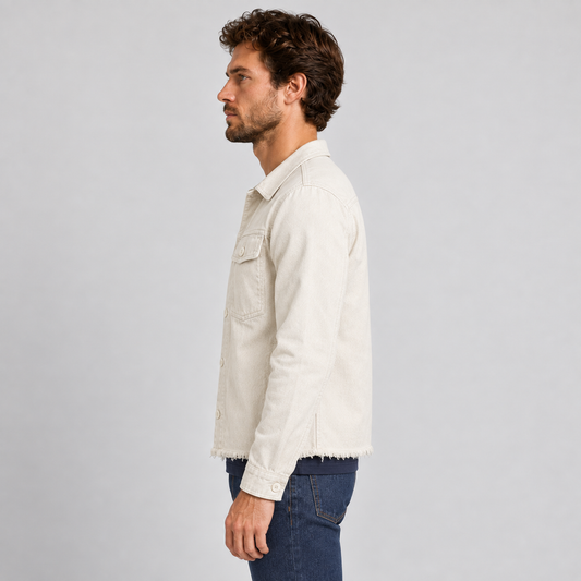 MEN'S LIGHTWEIGHT FRAYED COTTON SPRING JACKET JEANS 100% Made in Italy