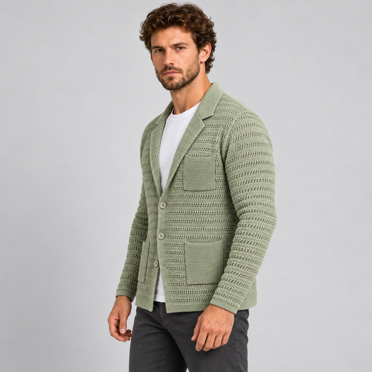 CARDIGAN UOMO COTONE BLAZER GIACCA LAVORATA A MAGLIA SLIM FIT MADE IN ITALY