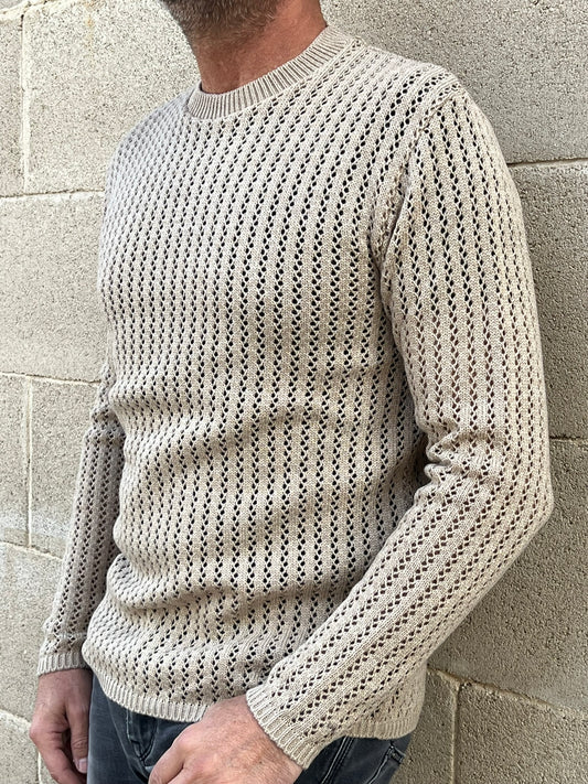MAGLIA LANA MAGLIONCINO UOMO MANICA LUNGA GIROCOLLO TRAFORATO 100% MADE IN ITALY