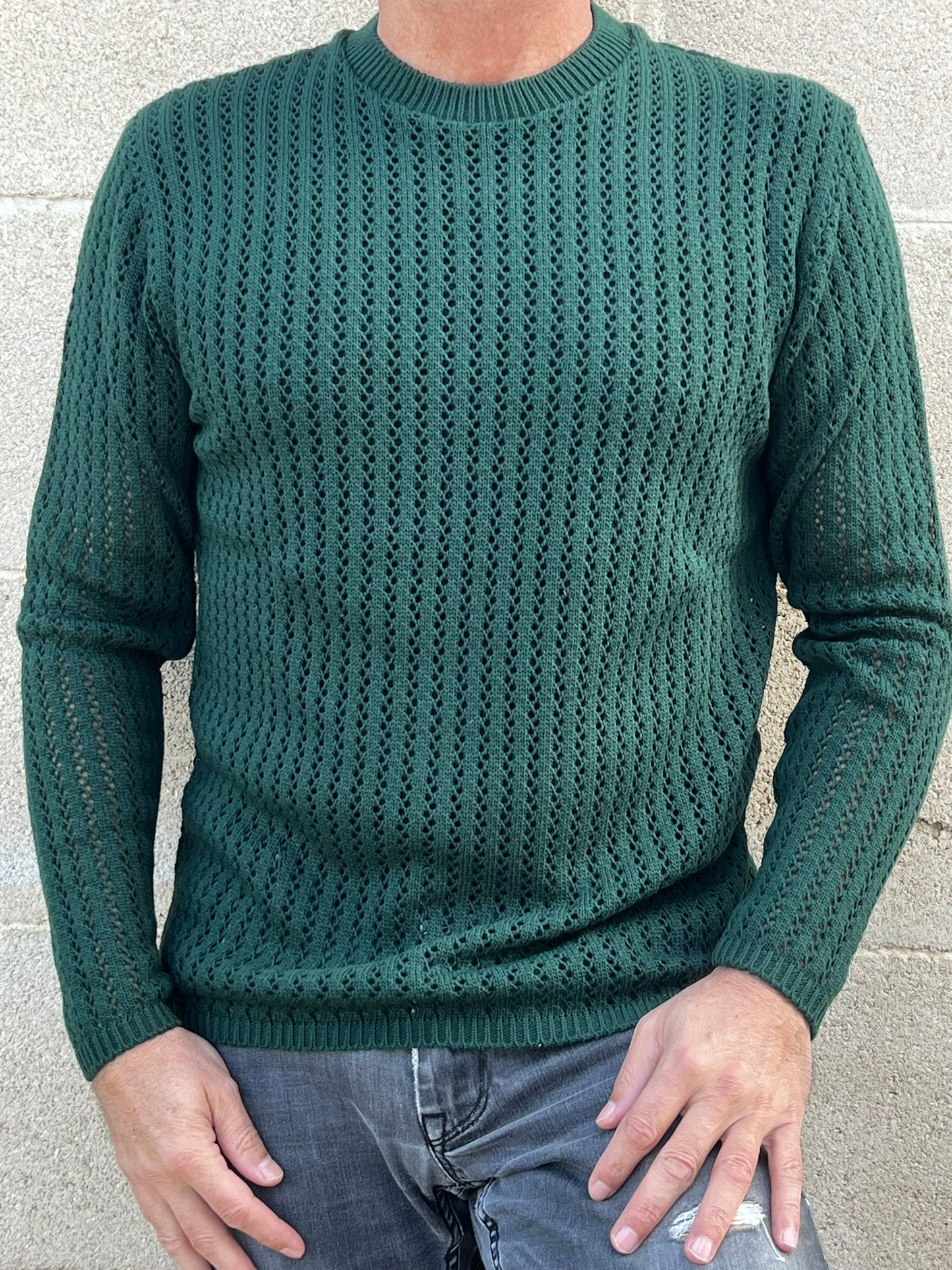 MAGLIA LANA MAGLIONCINO UOMO MANICA LUNGA GIROCOLLO TRAFORATO 100% MADE IN ITALY