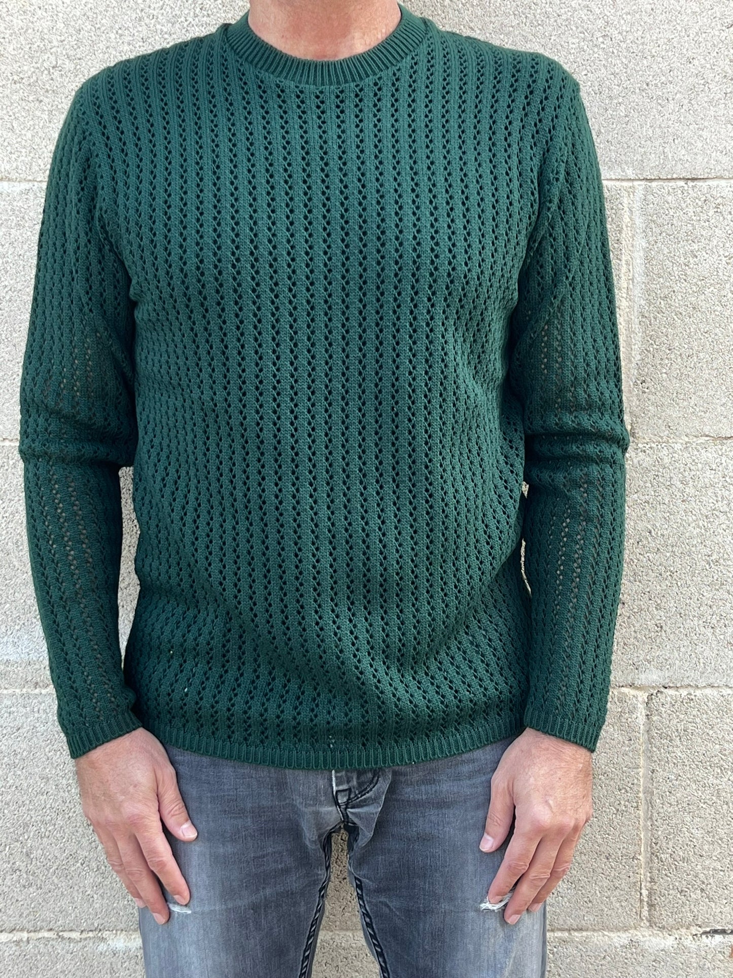 MAGLIA LANA MAGLIONCINO UOMO MANICA LUNGA GIROCOLLO TRAFORATO 100% MADE IN ITALY
