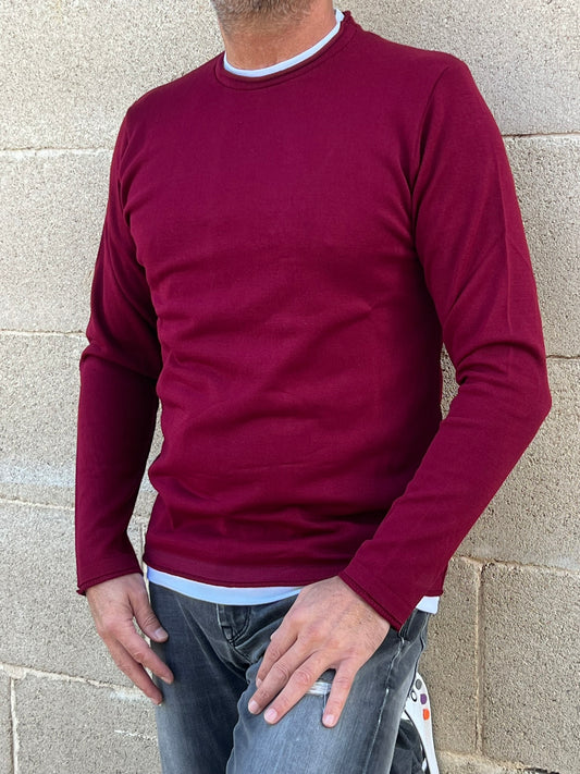 MAGLIA LANA MAGLIONCINO UOMO MANICA LUNGA GIROCOLLO RASATO 100% MADE IN ITALY