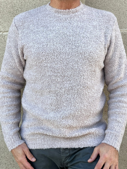 MAGLIONE UOMO MISTO LANA TESSUTO BOUCLE' SLIM CASUAL 100% MADE IN ITALY
