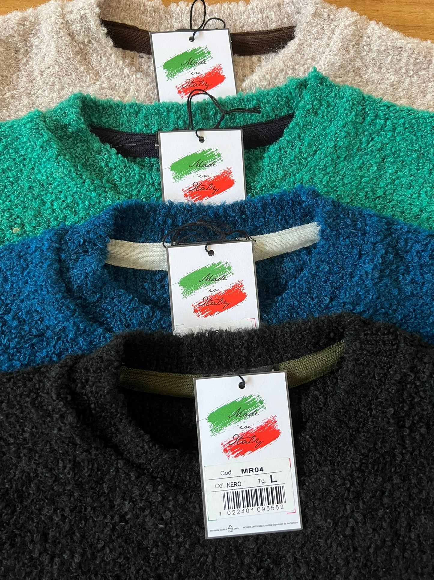 MAGLIONE UOMO MISTO LANA TESSUTO BOUCLE' SLIM CASUAL 100% MADE IN ITALY