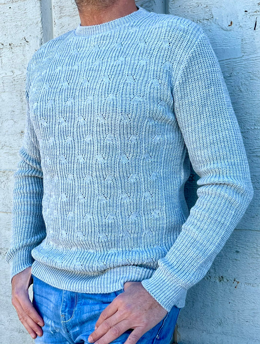 MAGLIONE UOMO MISTO LANA GIROCOLLO EFFETTO INTRECCIATO 100% MADE IN ITALY