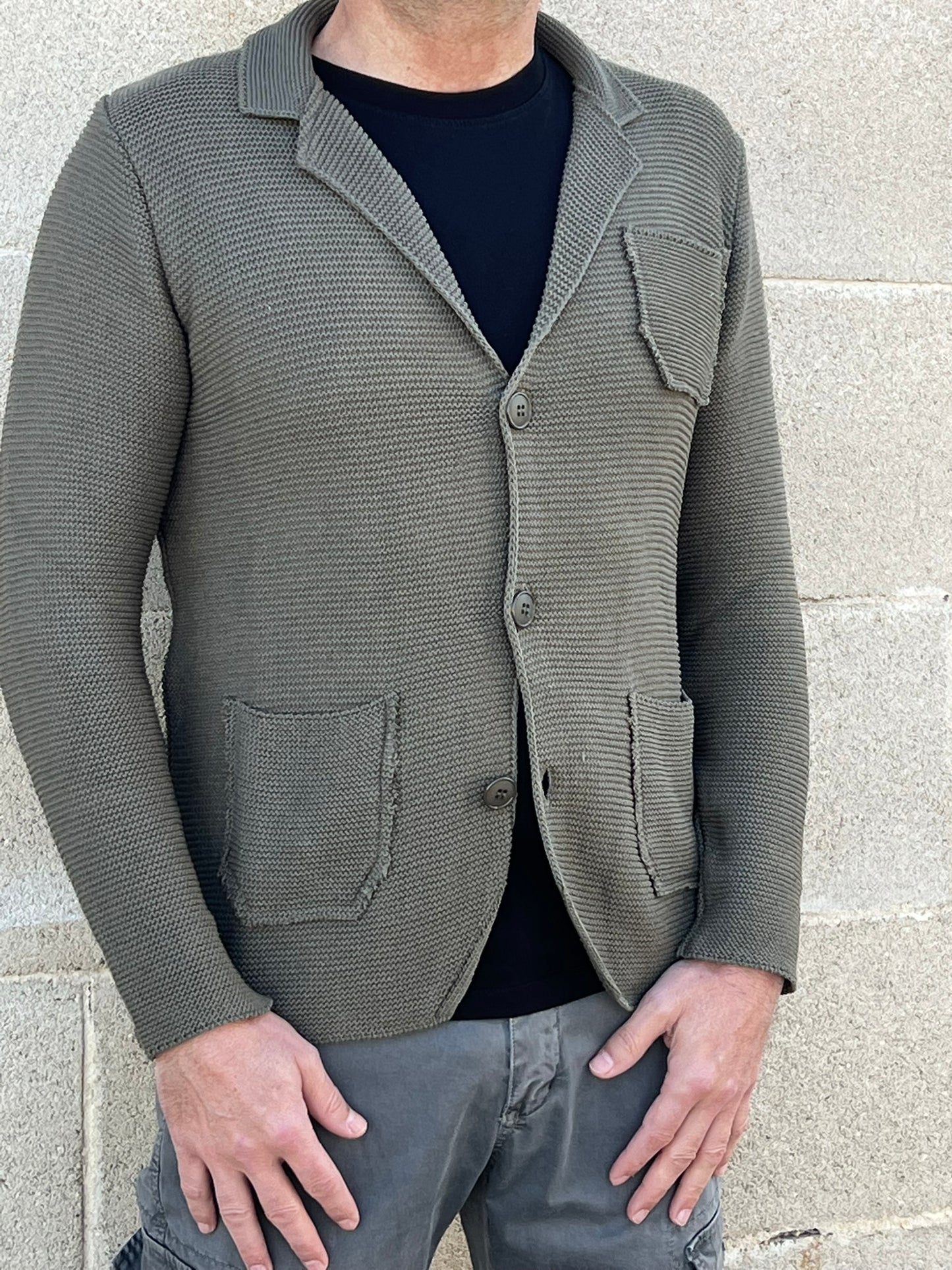 GIACCA UOMO COTONE BLAZER CARDIGAN LAVORATO A MAGLIA SLIM FIT