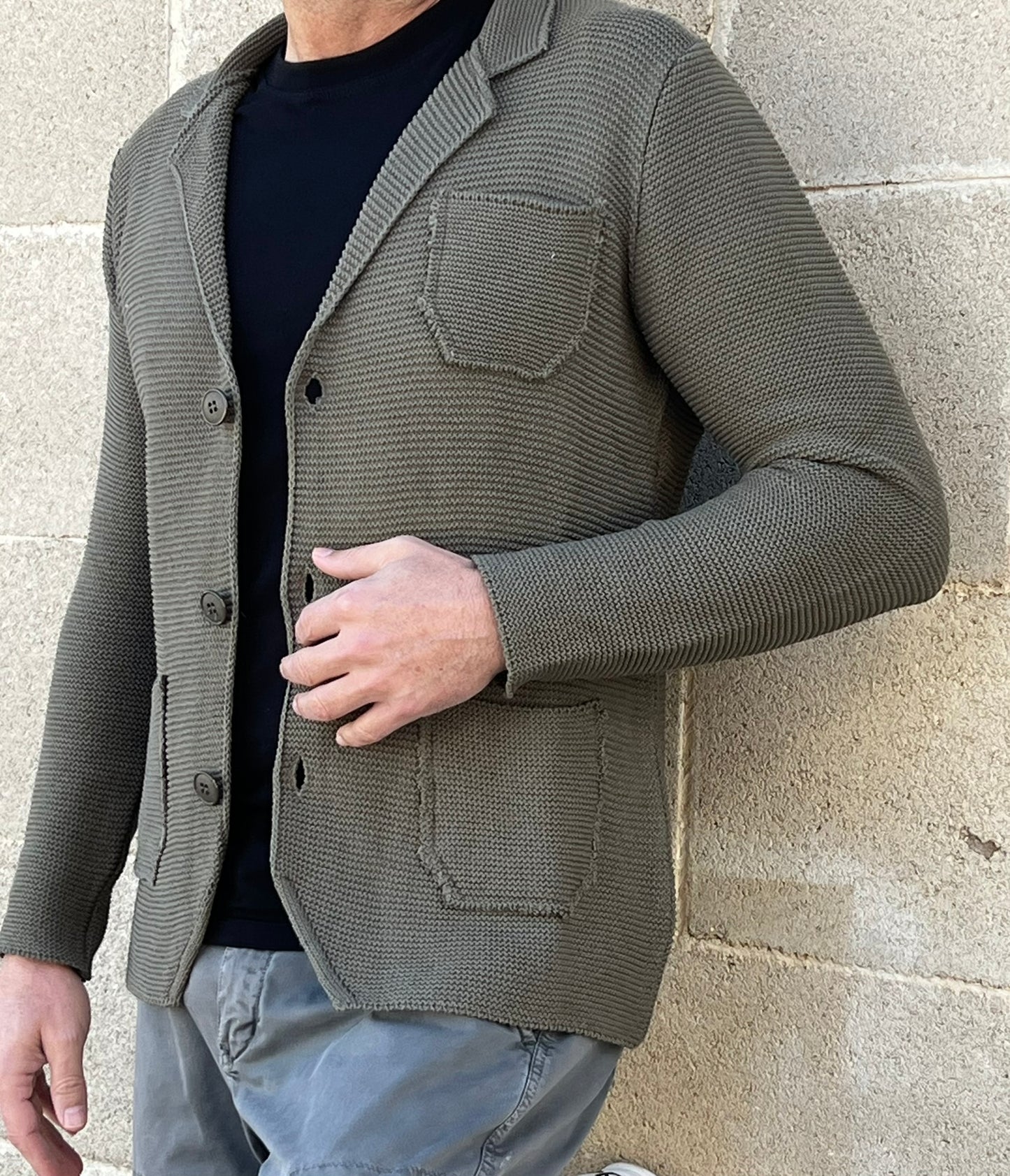 GIACCA UOMO COTONE BLAZER CARDIGAN LAVORATO A MAGLIA SLIM FIT