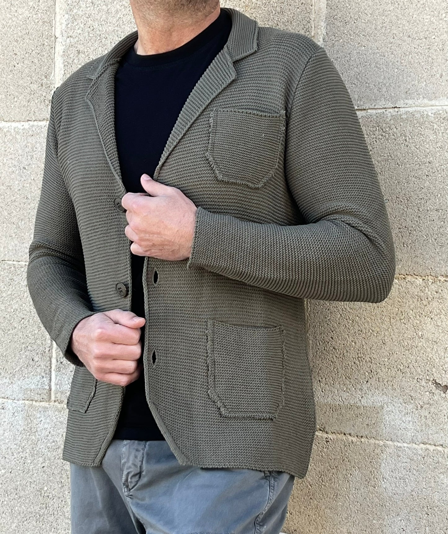 GIACCA UOMO COTONE BLAZER CARDIGAN LAVORATO A MAGLIA SLIM FIT