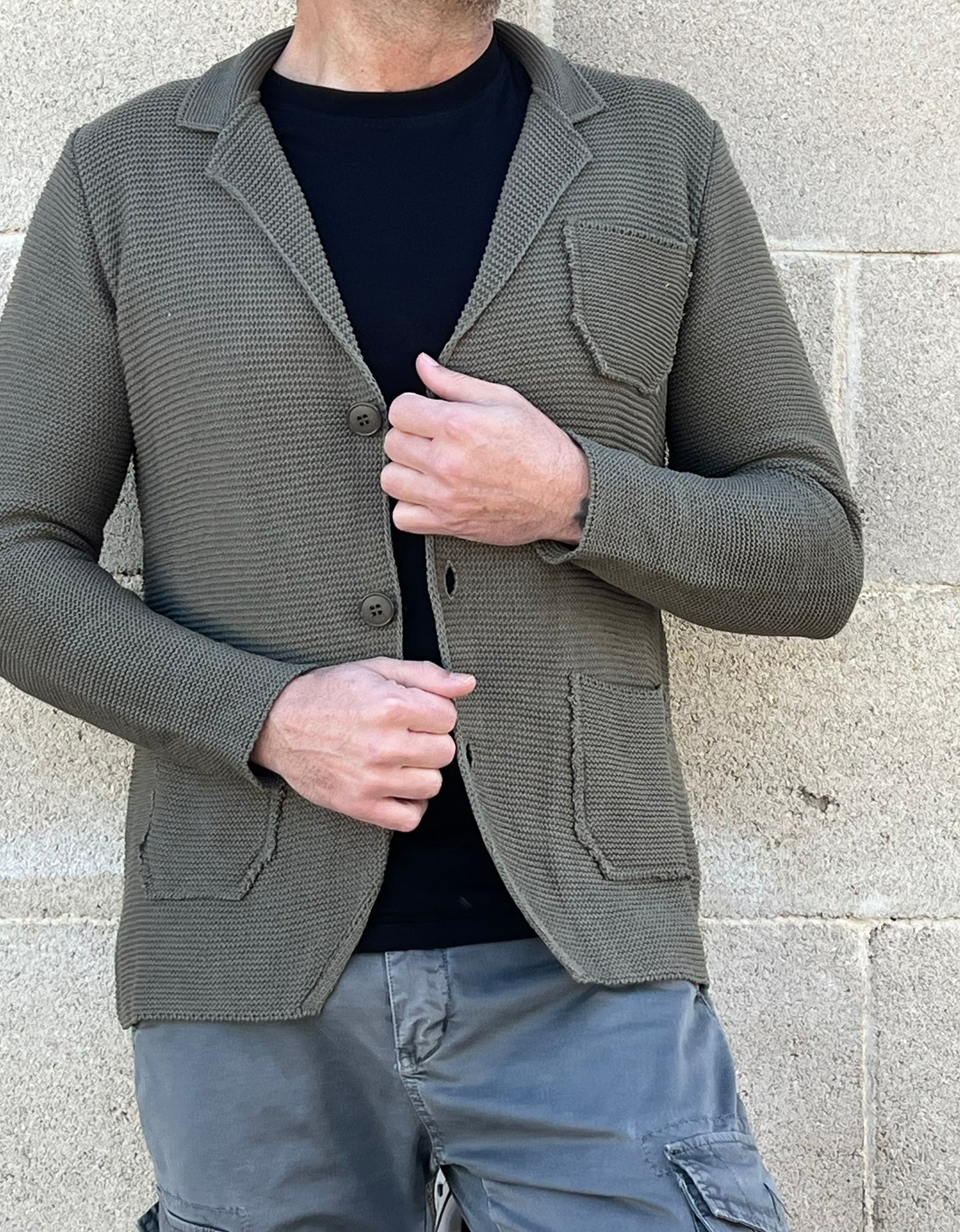 GIACCA UOMO COTONE BLAZER CARDIGAN LAVORATO A MAGLIA SLIM FIT