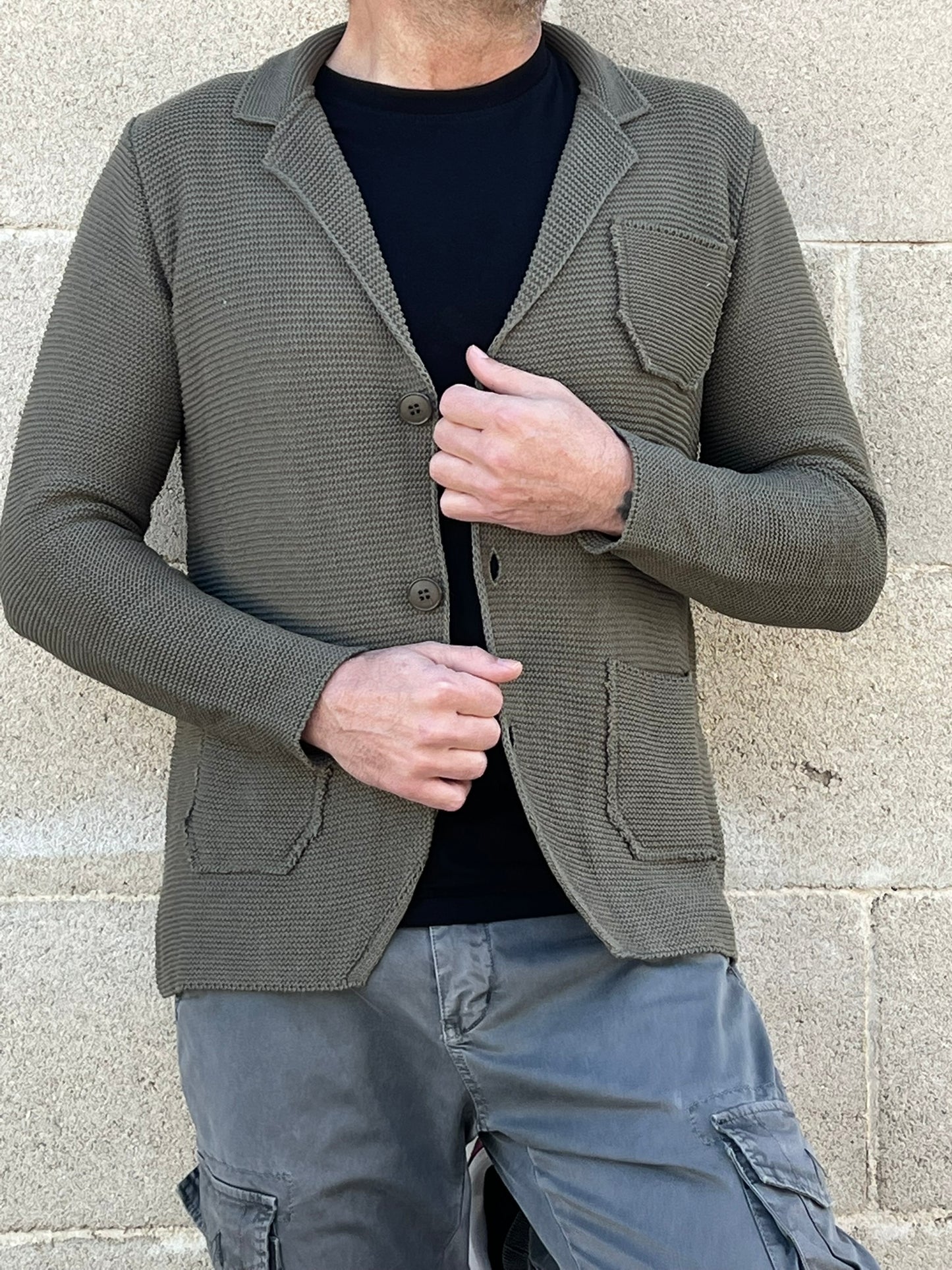 GIACCA UOMO COTONE BLAZER CARDIGAN LAVORATO A MAGLIA SLIM FIT