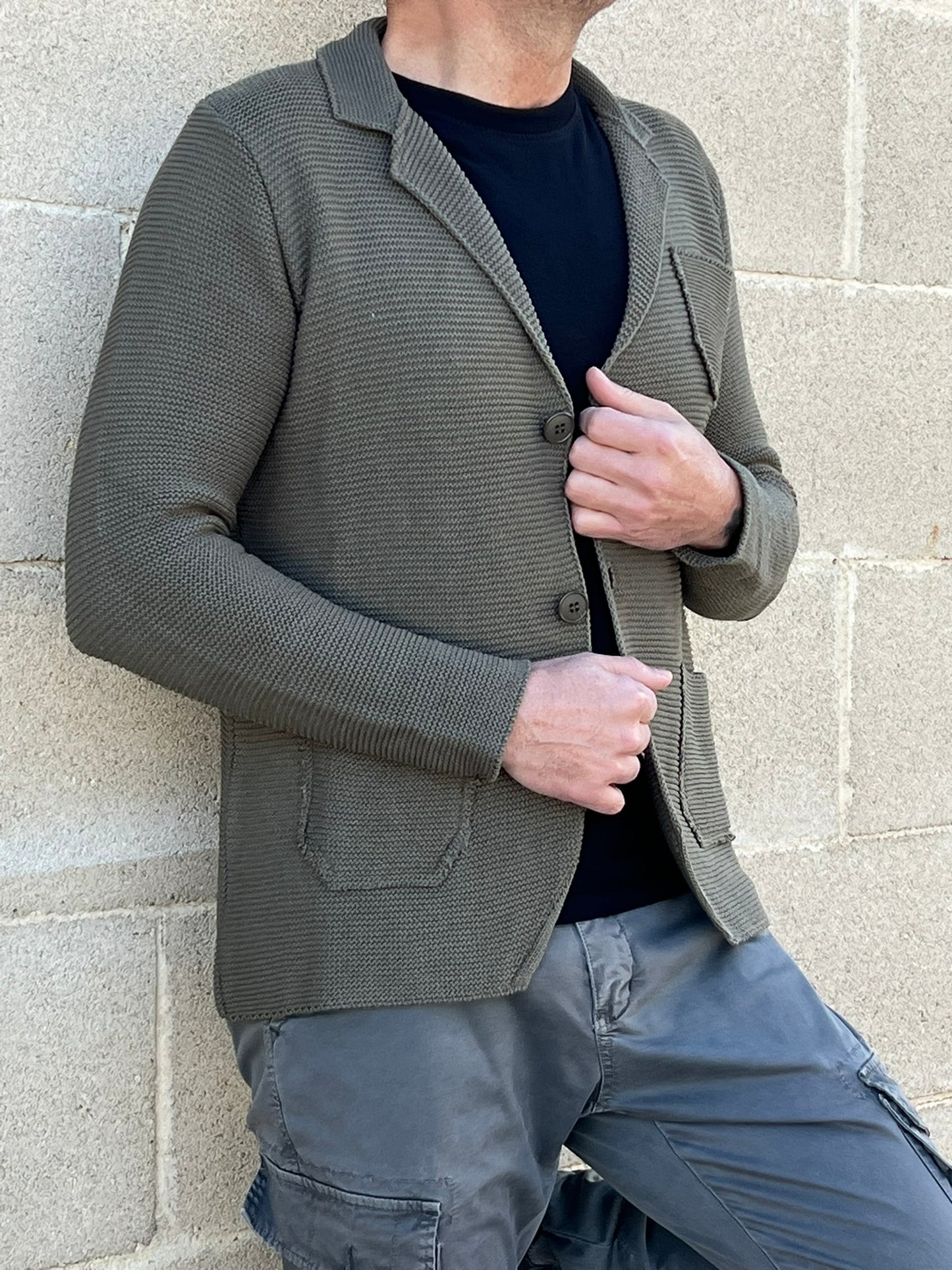 GIACCA UOMO COTONE BLAZER CARDIGAN LAVORATO A MAGLIA SLIM FIT