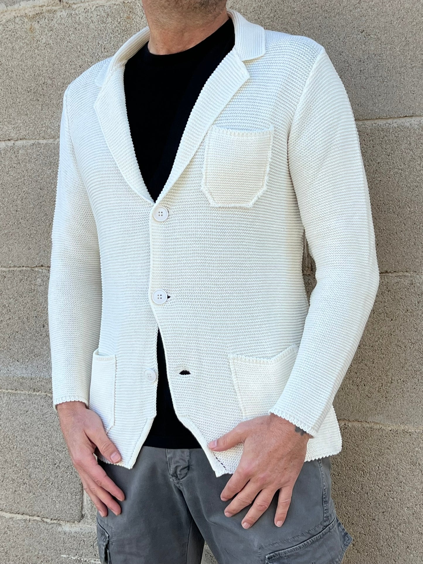GIACCA UOMO COTONE BLAZER CARDIGAN LAVORATO A MAGLIA SLIM FIT