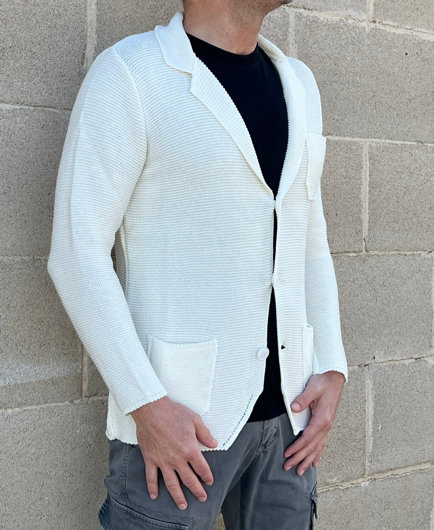 GIACCA UOMO COTONE BLAZER CARDIGAN LAVORATO A MAGLIA SLIM FIT