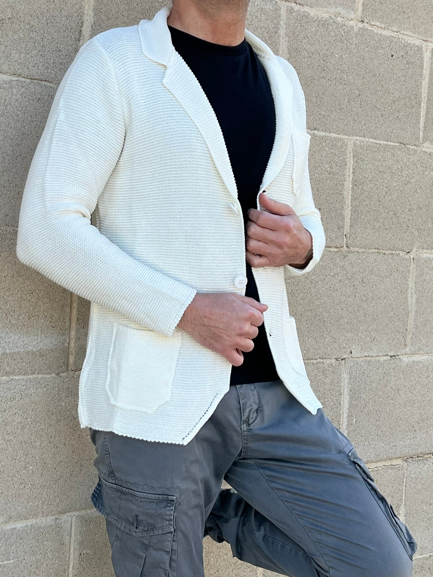 GIACCA UOMO COTONE BLAZER CARDIGAN LAVORATO A MAGLIA SLIM FIT