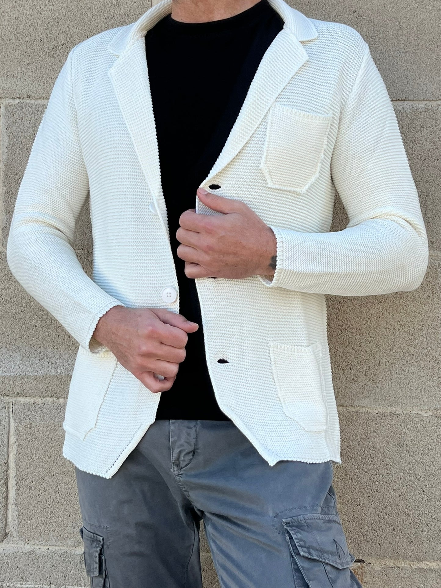 GIACCA UOMO COTONE BLAZER CARDIGAN LAVORATO A MAGLIA SLIM FIT