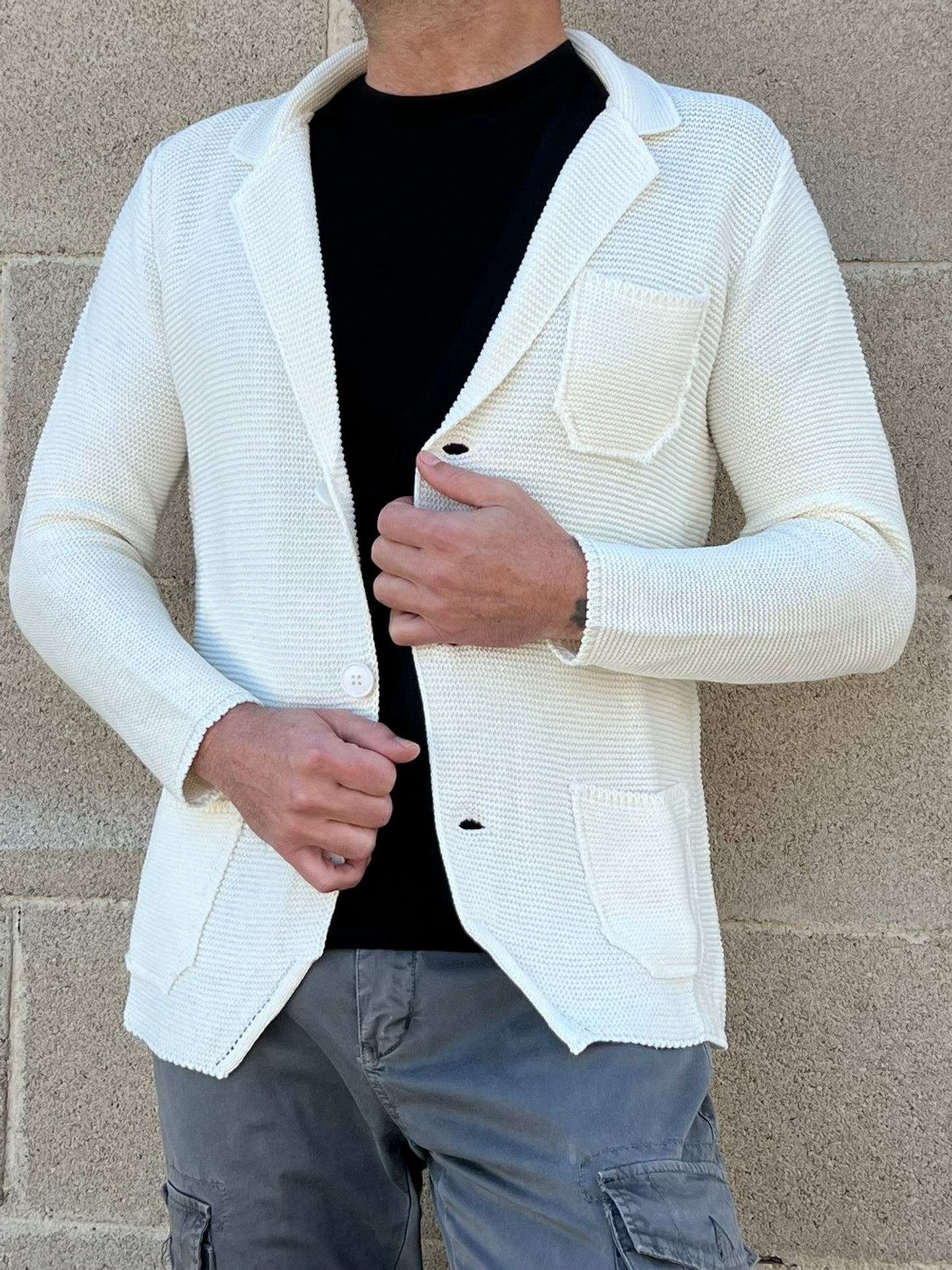 GIACCA UOMO COTONE BLAZER CARDIGAN LAVORATO A MAGLIA SLIM FIT