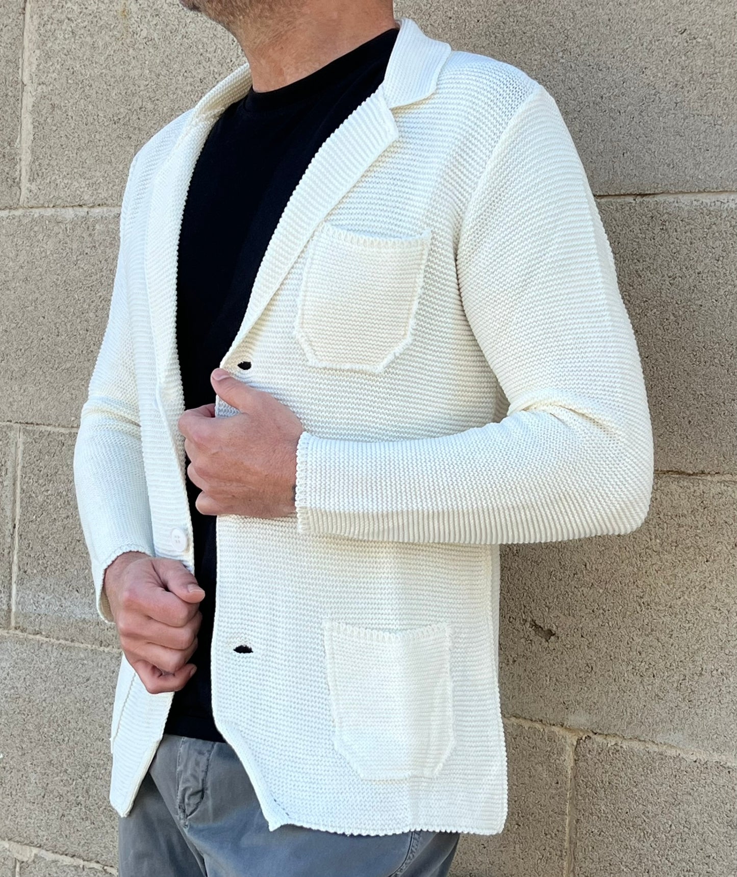GIACCA UOMO COTONE BLAZER CARDIGAN LAVORATO A MAGLIA SLIM FIT