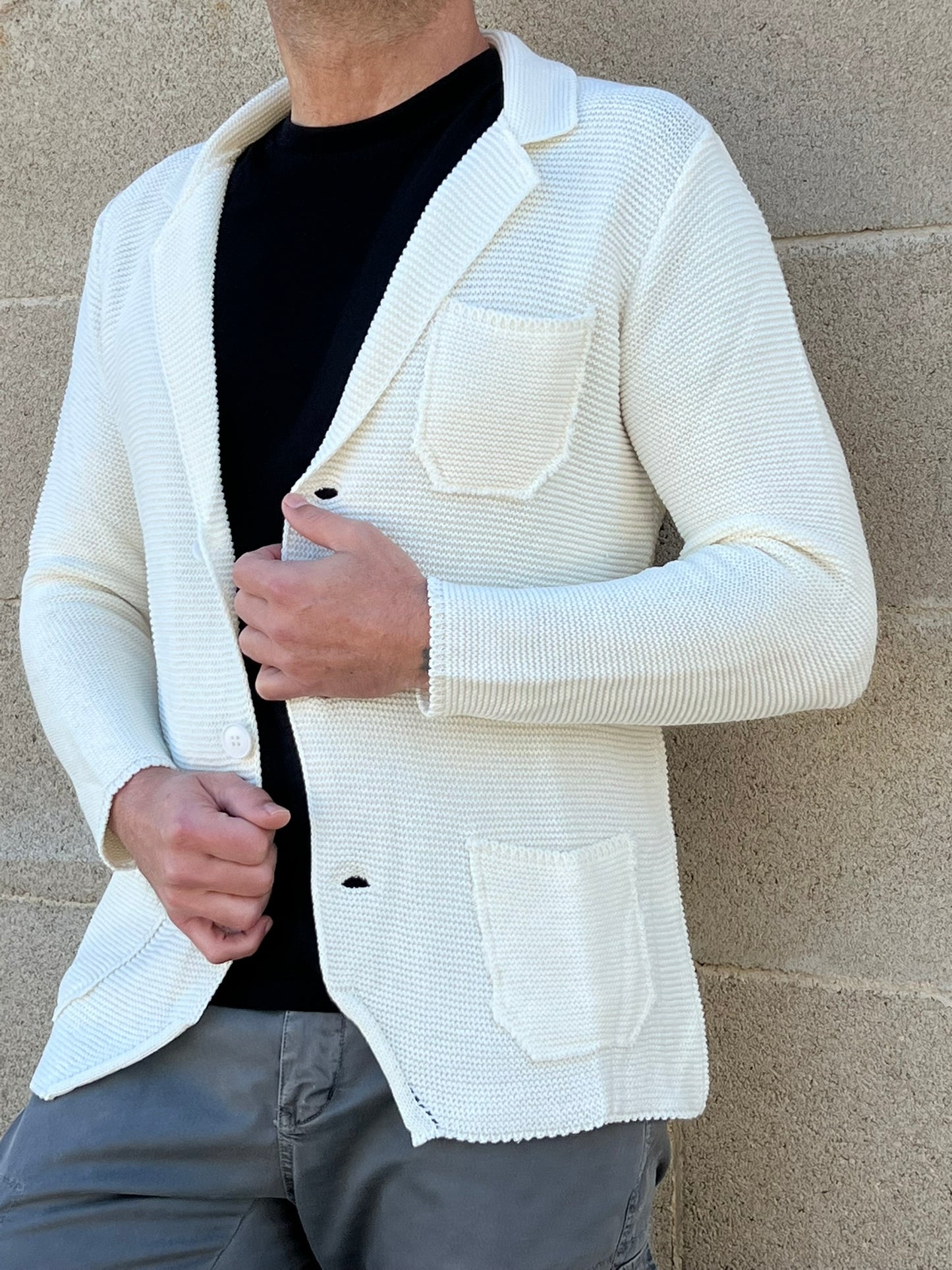GIACCA UOMO COTONE BLAZER CARDIGAN LAVORATO A MAGLIA SLIM FIT