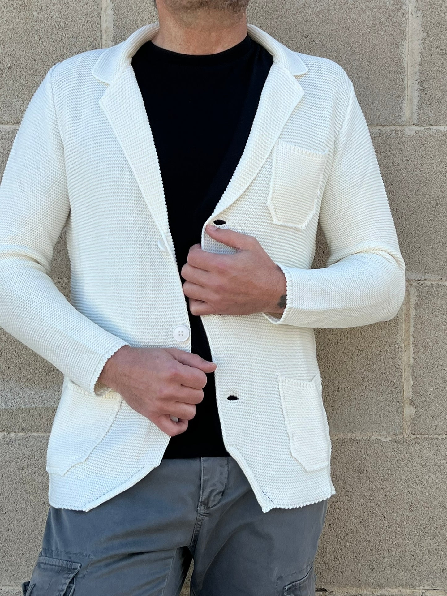 GIACCA UOMO COTONE BLAZER CARDIGAN LAVORATO A MAGLIA SLIM FIT
