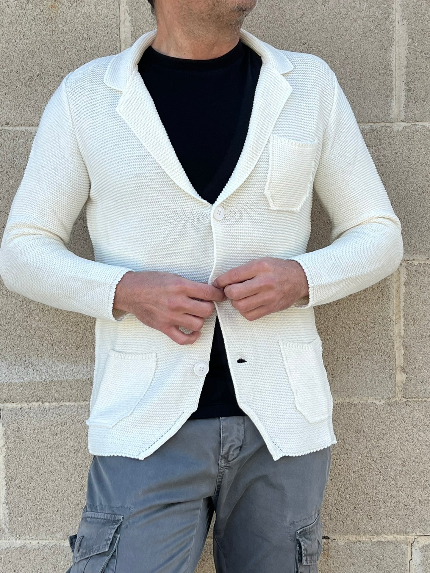 GIACCA UOMO COTONE BLAZER CARDIGAN LAVORATO A MAGLIA SLIM FIT