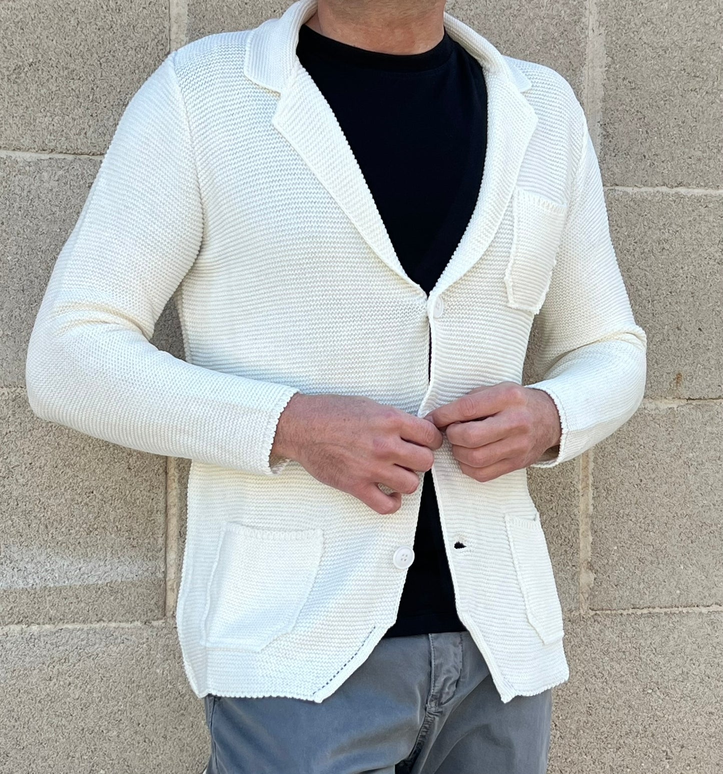 GIACCA UOMO COTONE BLAZER CARDIGAN LAVORATO A MAGLIA SLIM FIT