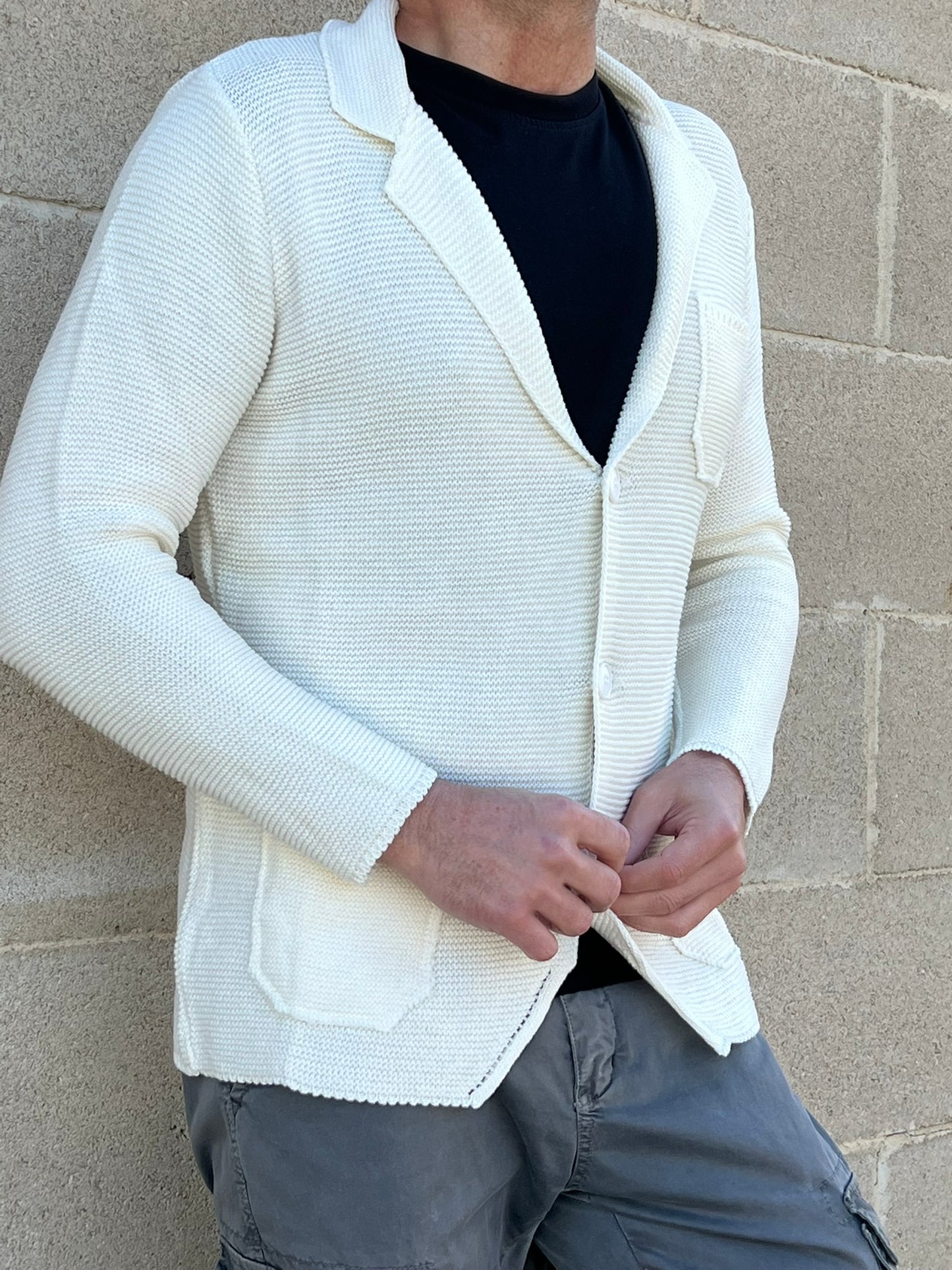 GIACCA UOMO COTONE BLAZER CARDIGAN LAVORATO A MAGLIA SLIM FIT