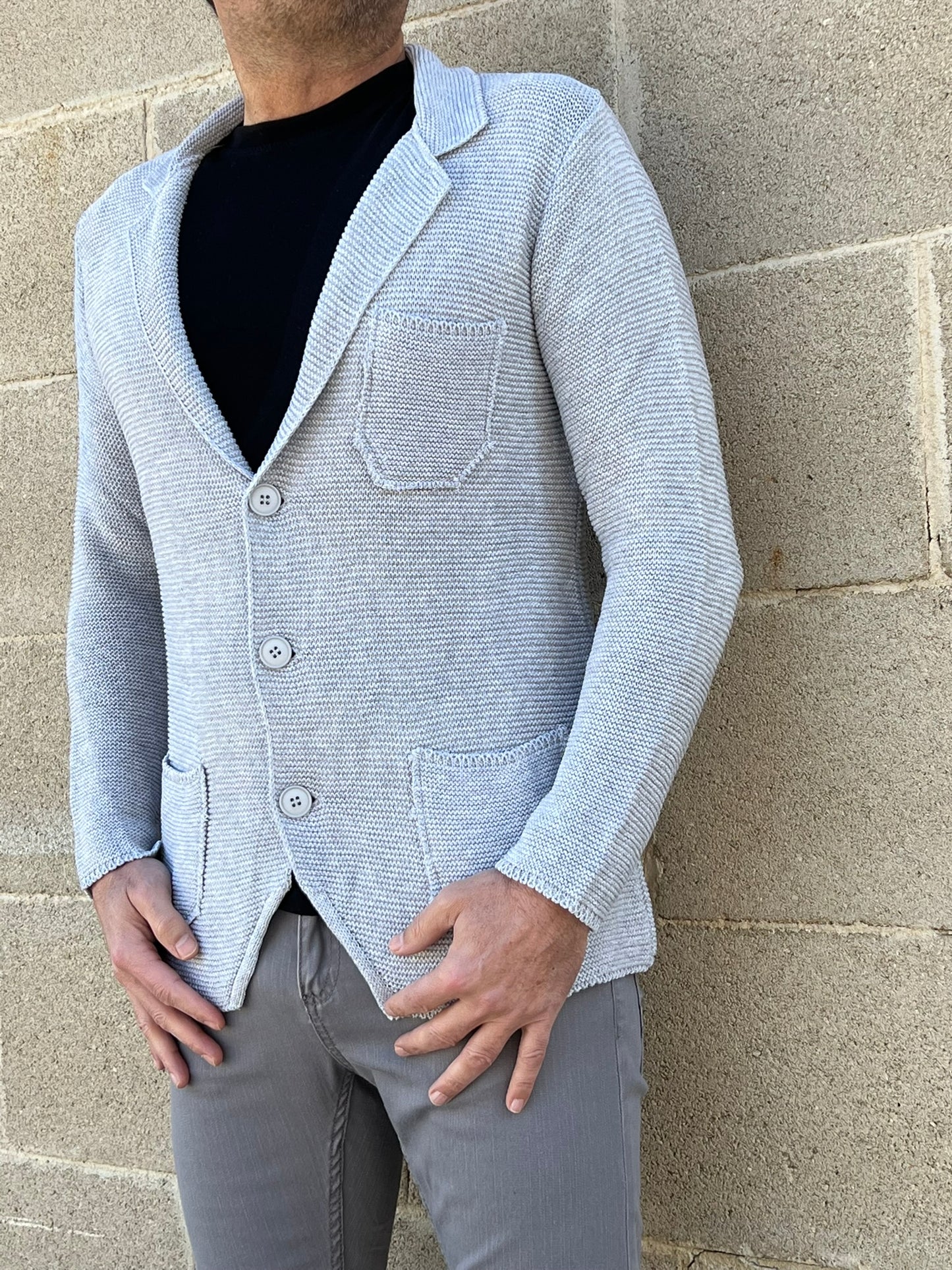 GIACCA UOMO COTONE BLAZER CARDIGAN LAVORATO A MAGLIA SLIM FIT