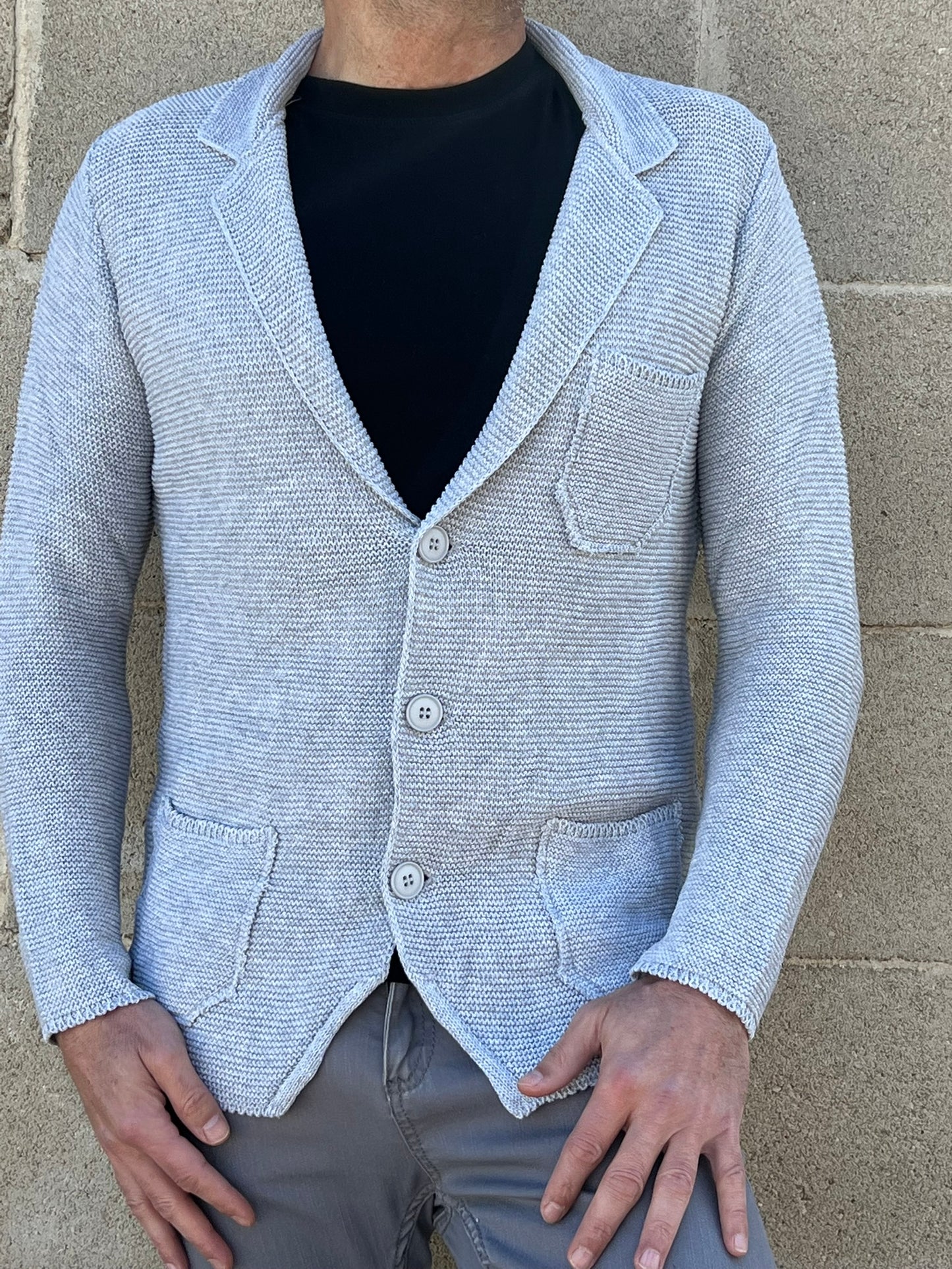 GIACCA UOMO COTONE BLAZER CARDIGAN LAVORATO A MAGLIA SLIM FIT
