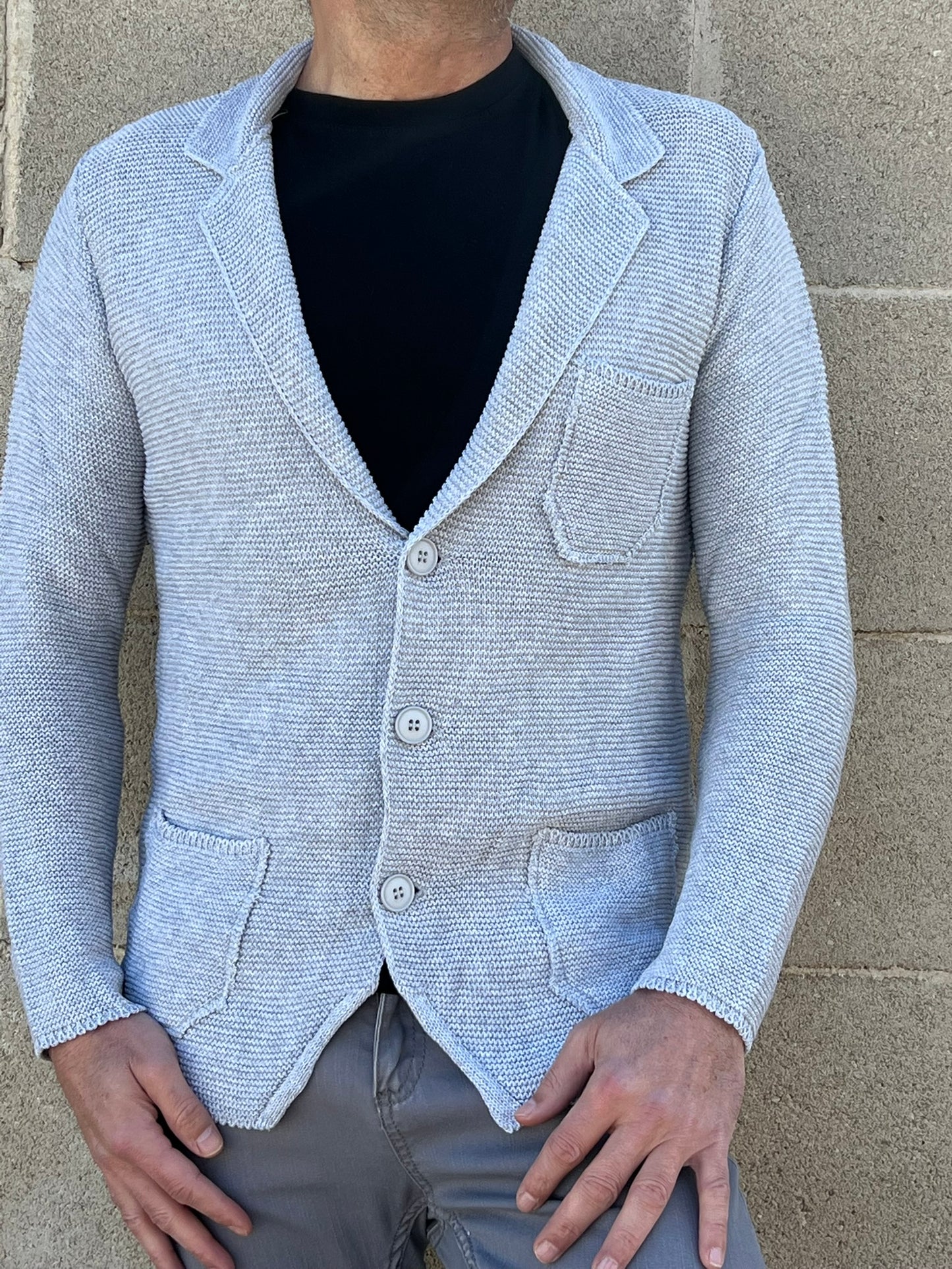 GIACCA UOMO COTONE BLAZER CARDIGAN LAVORATO A MAGLIA SLIM FIT