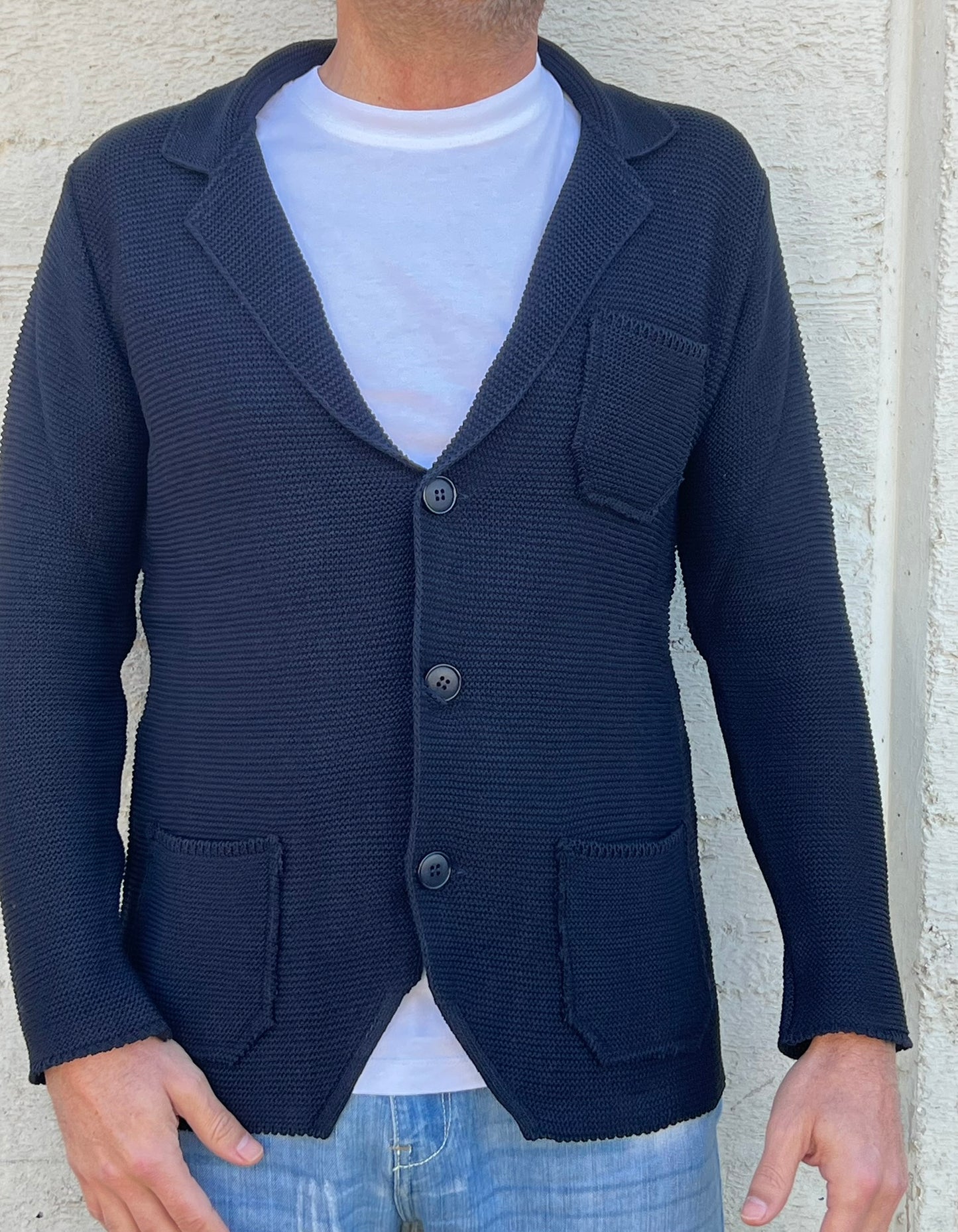 GIACCA UOMO COTONE BLAZER CARDIGAN LAVORATO A MAGLIA SLIM FIT