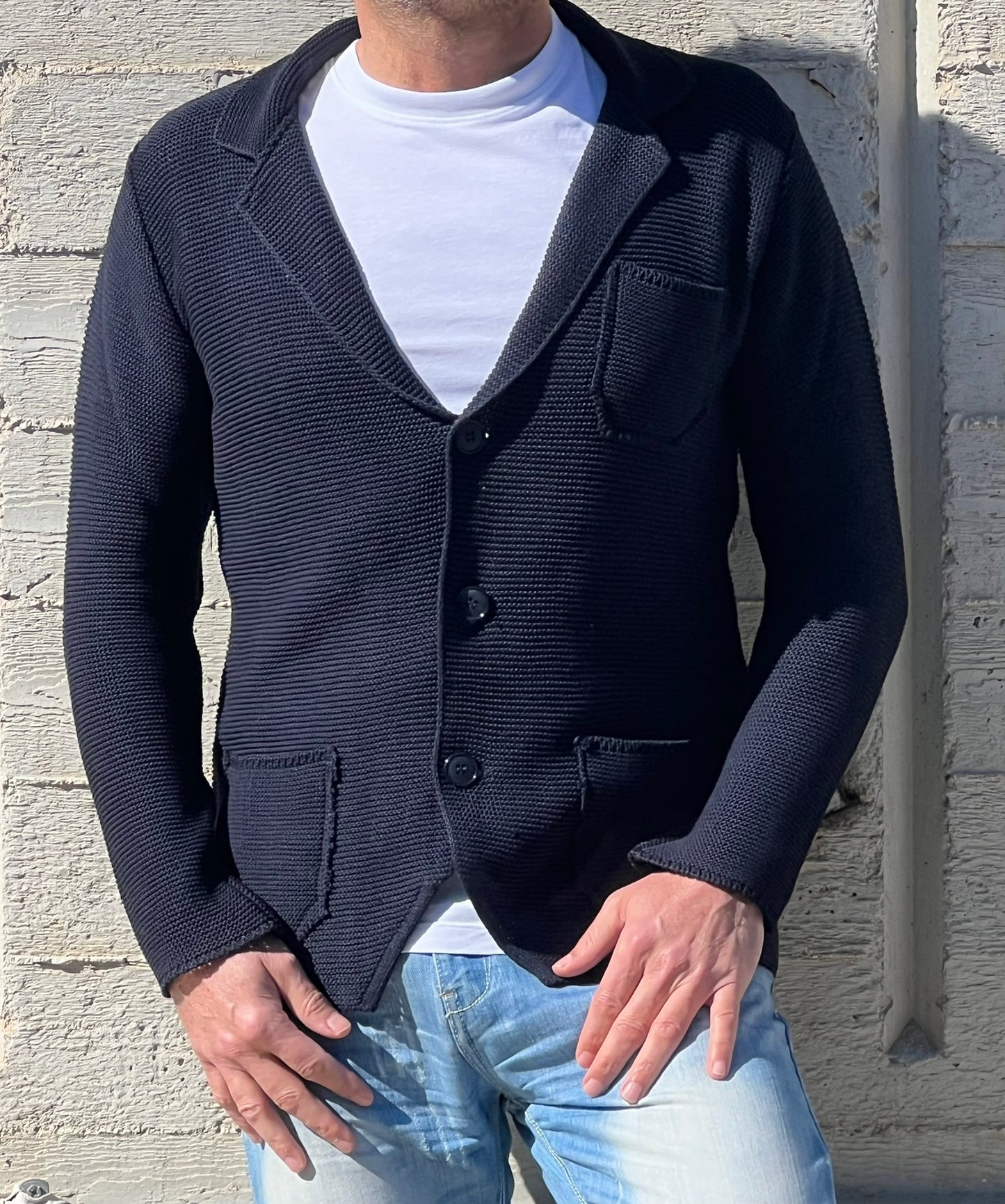 GIACCA UOMO COTONE BLAZER CARDIGAN LAVORATO A MAGLIA SLIM FIT