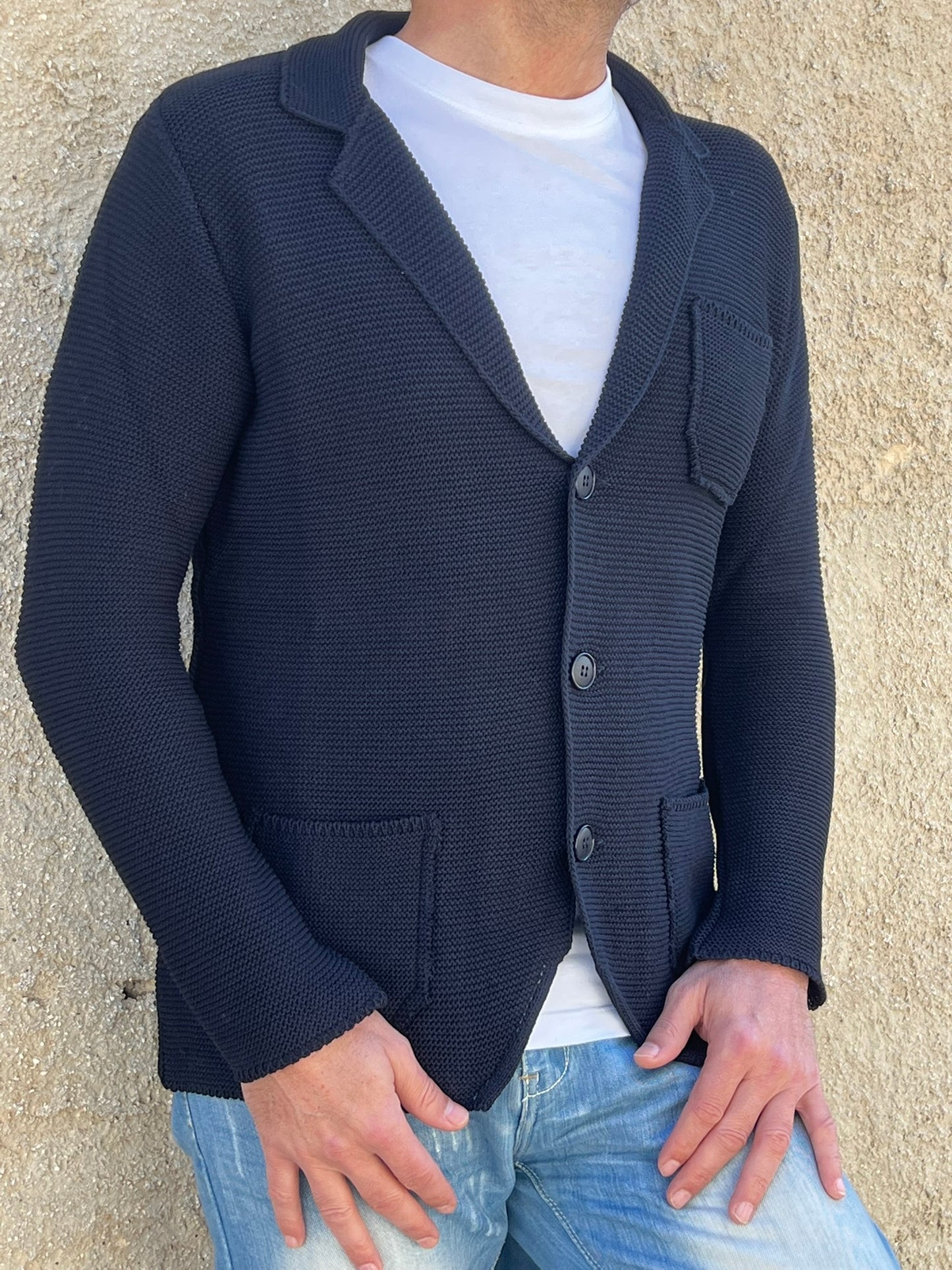 GIACCA UOMO COTONE BLAZER CARDIGAN LAVORATO A MAGLIA SLIM FIT