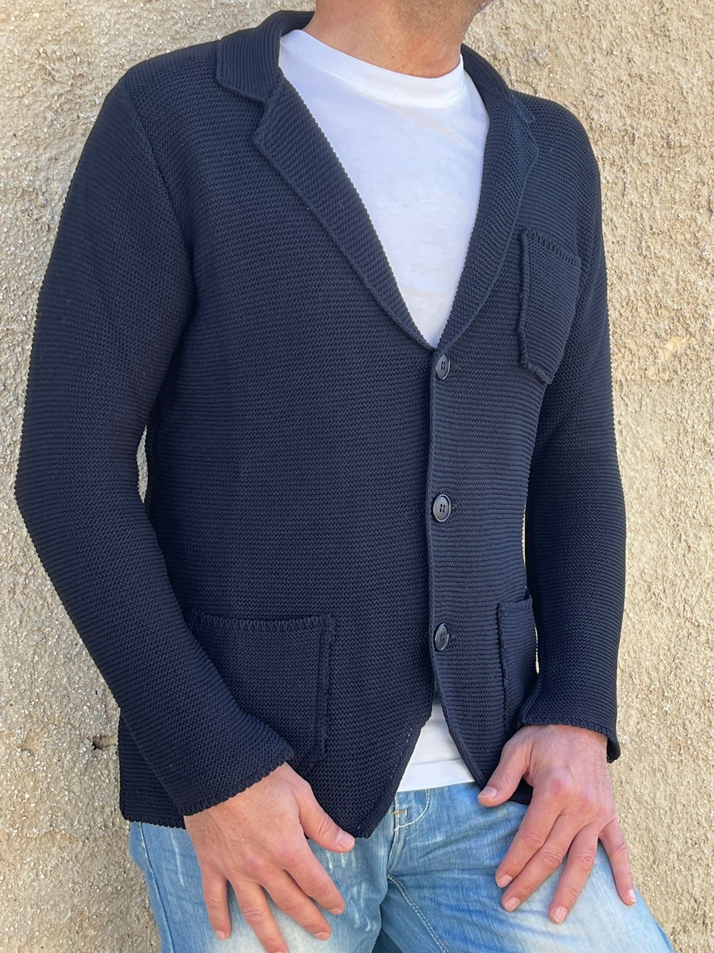 GIACCA UOMO COTONE BLAZER CARDIGAN LAVORATO A MAGLIA SLIM FIT