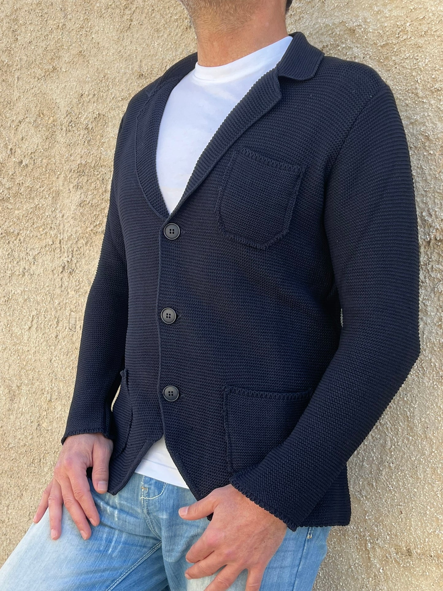 GIACCA UOMO COTONE BLAZER CARDIGAN LAVORATO A MAGLIA SLIM FIT