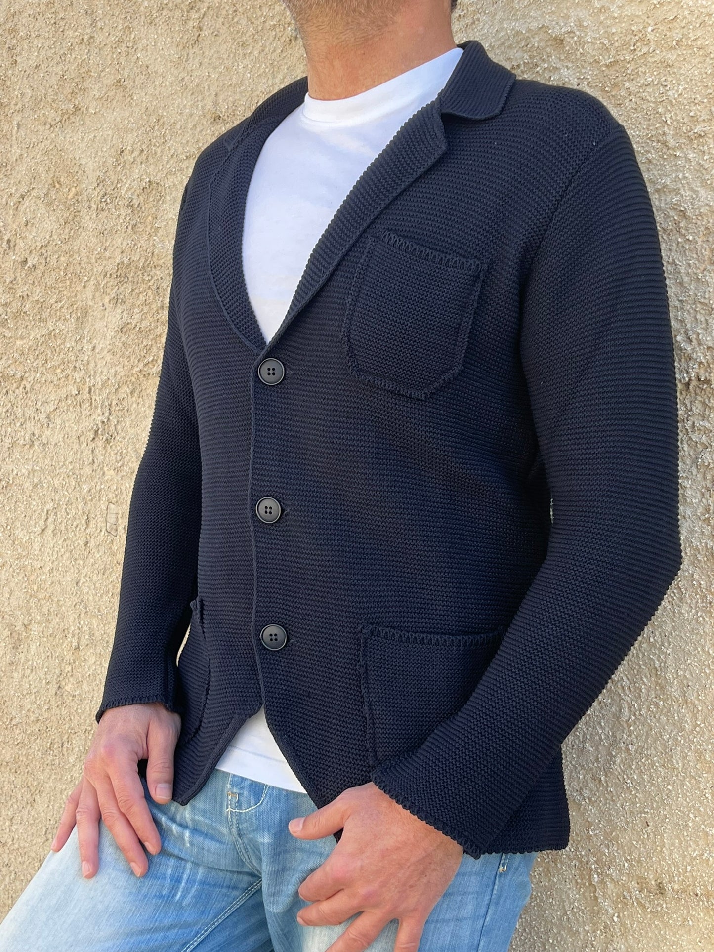 GIACCA UOMO COTONE BLAZER CARDIGAN LAVORATO A MAGLIA SLIM FIT