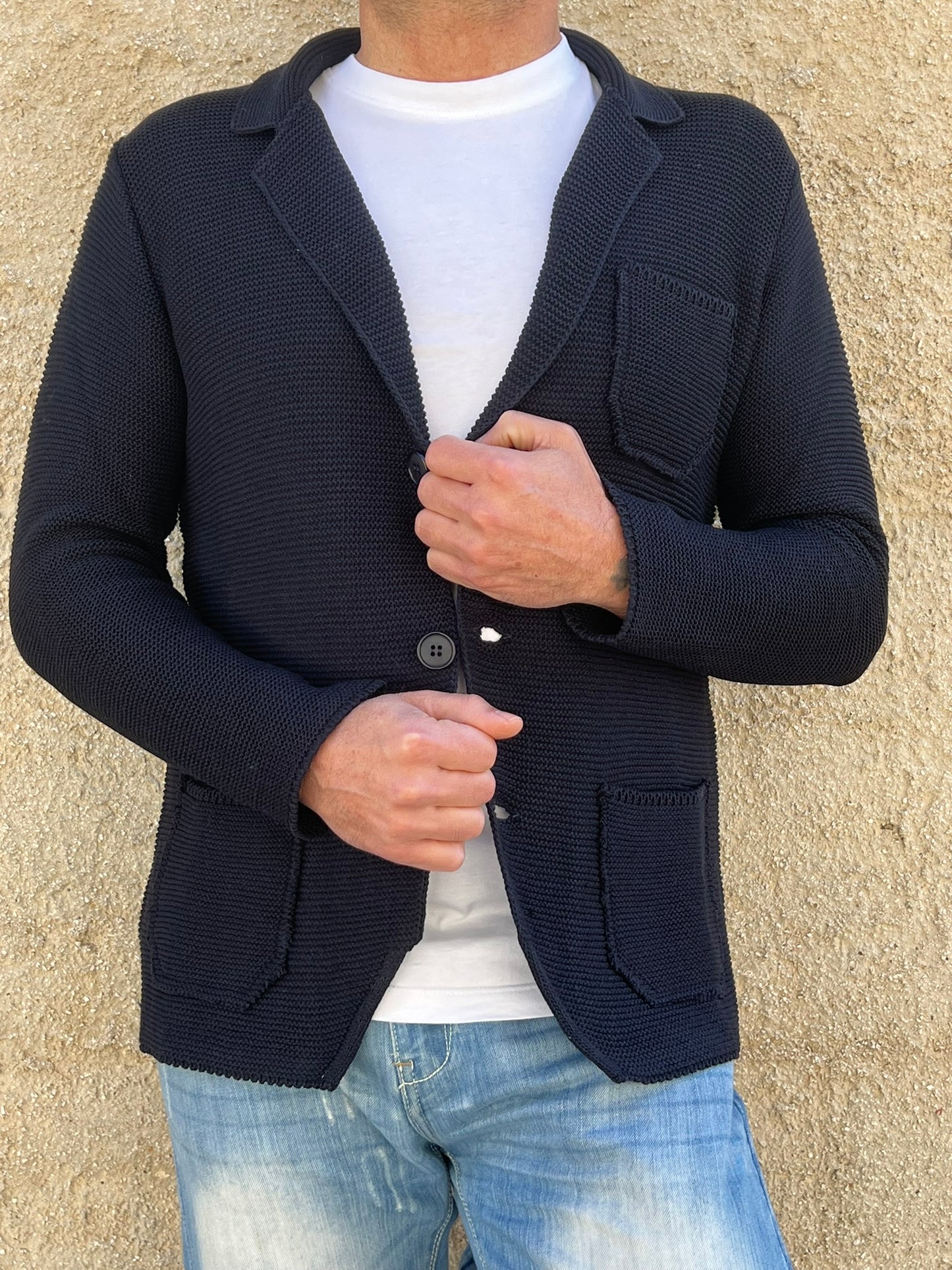 GIACCA UOMO COTONE BLAZER CARDIGAN LAVORATO A MAGLIA SLIM FIT