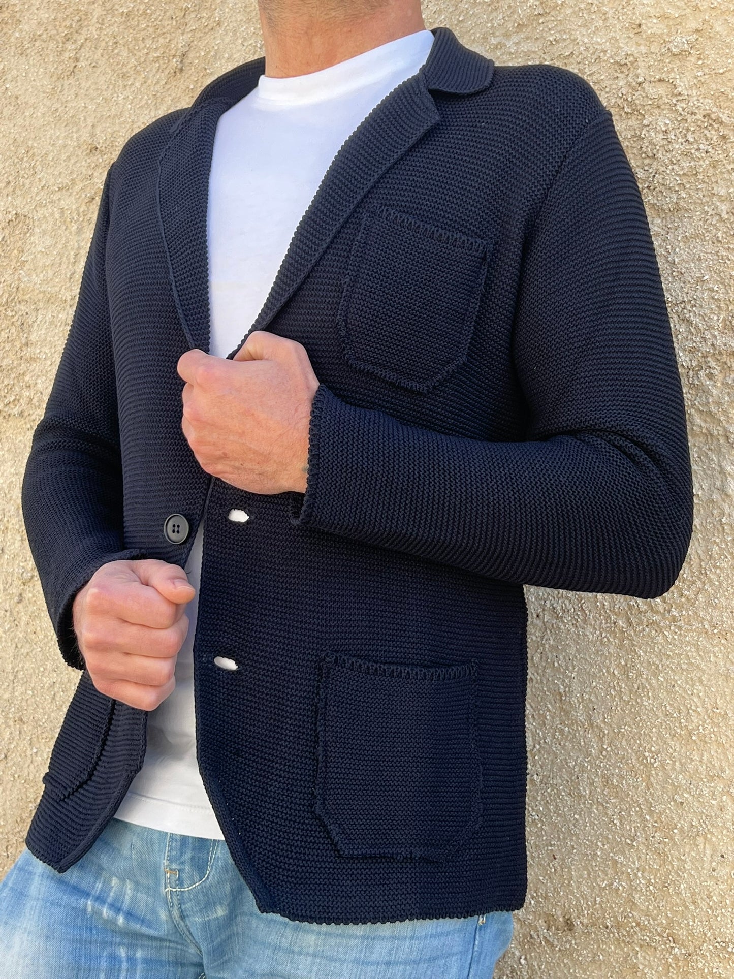 GIACCA UOMO COTONE BLAZER CARDIGAN LAVORATO A MAGLIA SLIM FIT