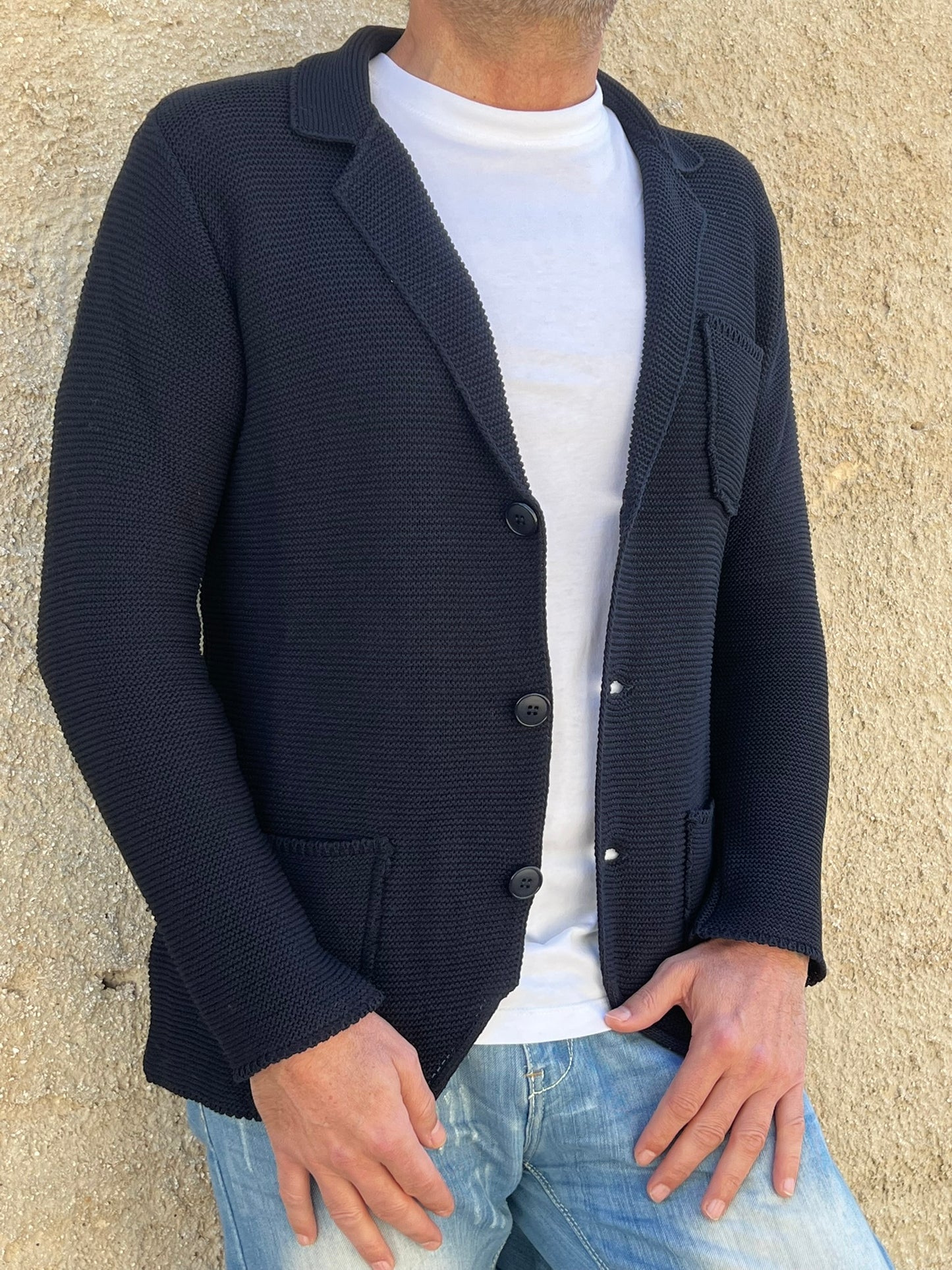 GIACCA UOMO COTONE BLAZER CARDIGAN LAVORATO A MAGLIA SLIM FIT