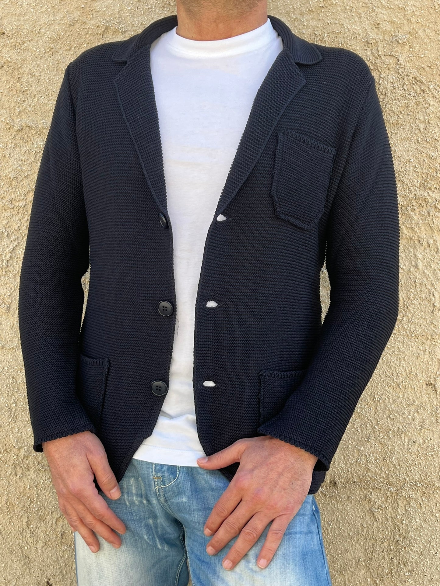 GIACCA UOMO COTONE BLAZER CARDIGAN LAVORATO A MAGLIA SLIM FIT