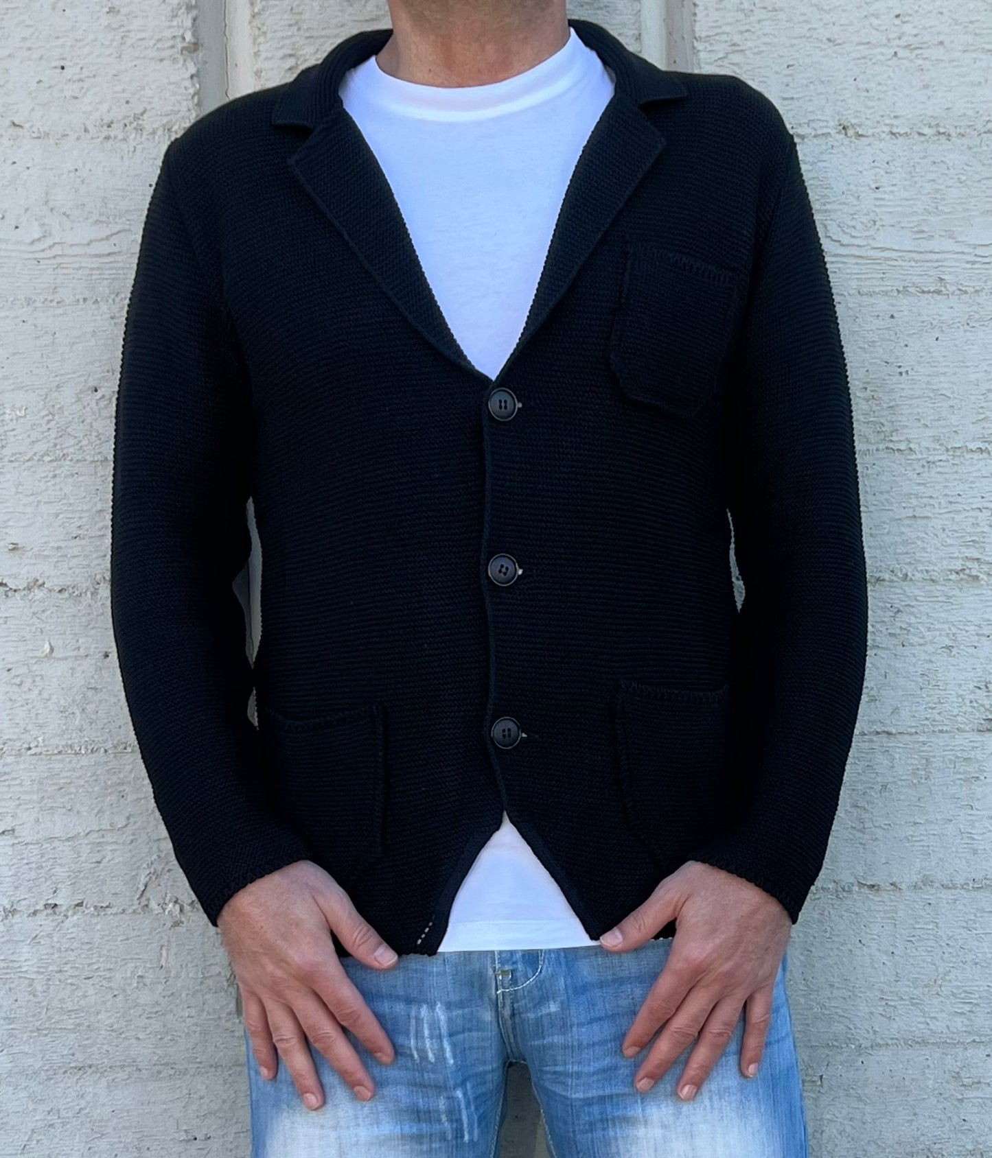 GIACCA UOMO COTONE BLAZER CARDIGAN LAVORATO A MAGLIA SLIM FIT