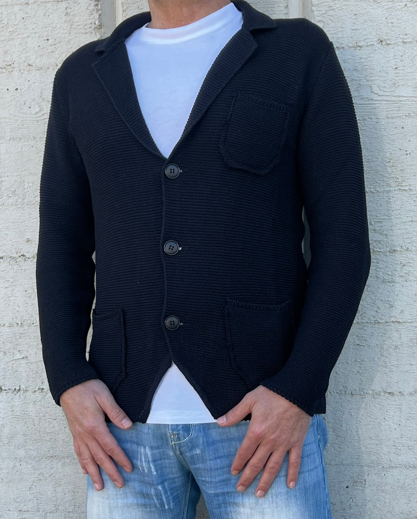 GIACCA UOMO COTONE BLAZER CARDIGAN LAVORATO A MAGLIA SLIM FIT