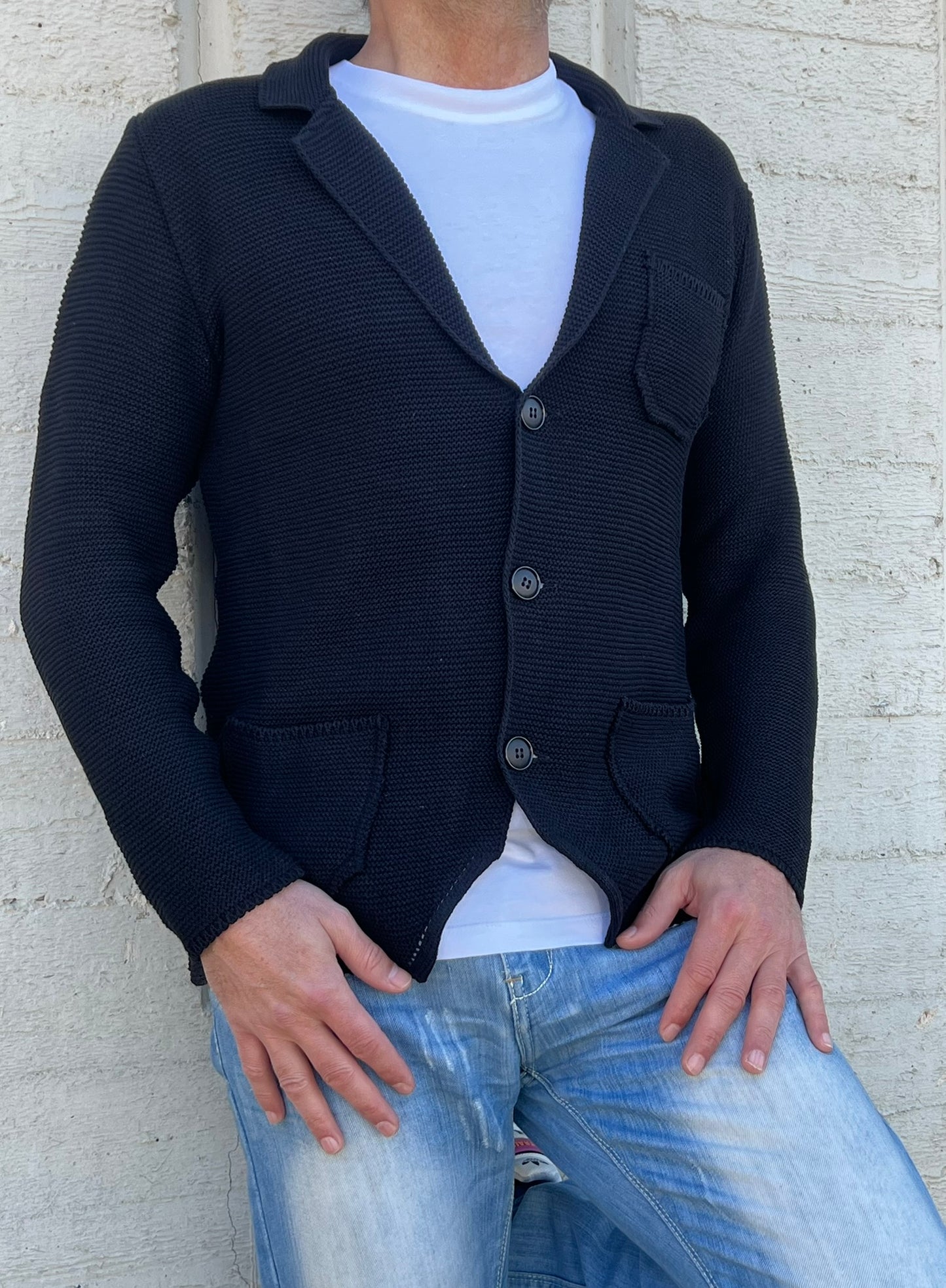 GIACCA UOMO COTONE BLAZER CARDIGAN LAVORATO A MAGLIA SLIM FIT