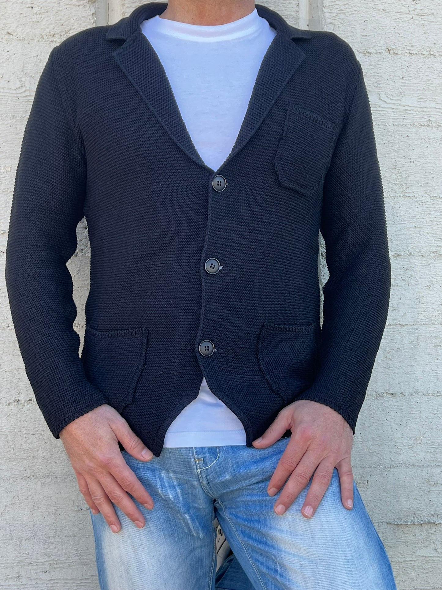 GIACCA UOMO COTONE BLAZER CARDIGAN LAVORATO A MAGLIA SLIM FIT