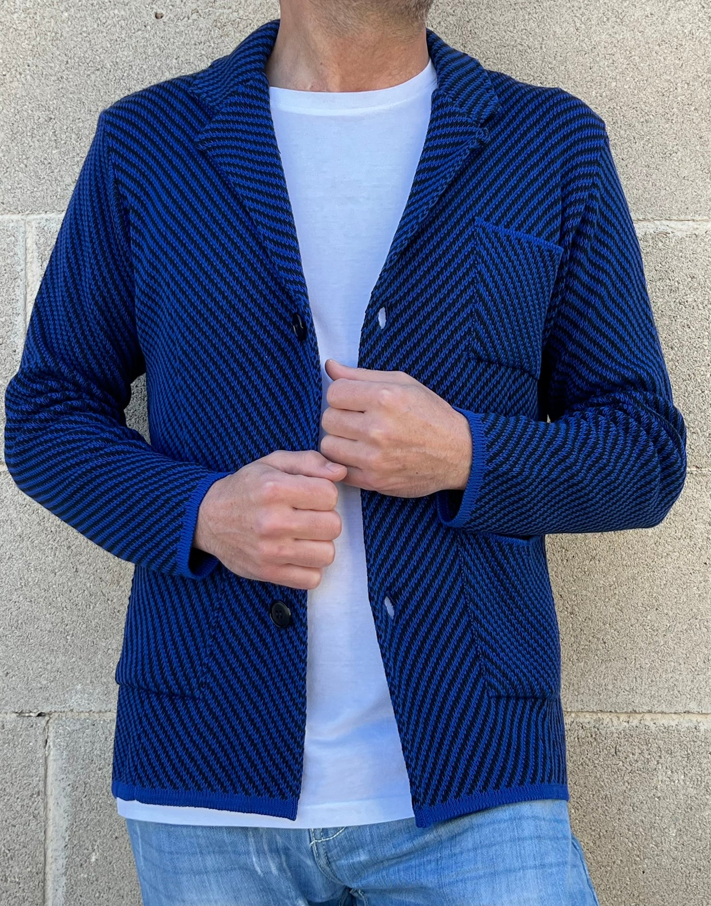 CARDIGAN UOMO 100% COTONE MOTIVO A SPIGA DOPPIO PETTO SARTORIALE MADE IN ITALY