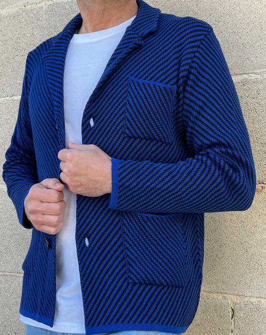 CARDIGAN UOMO 100% COTONE MOTIVO A SPIGA DOPPIO PETTO SARTORIALE MADE IN ITALY